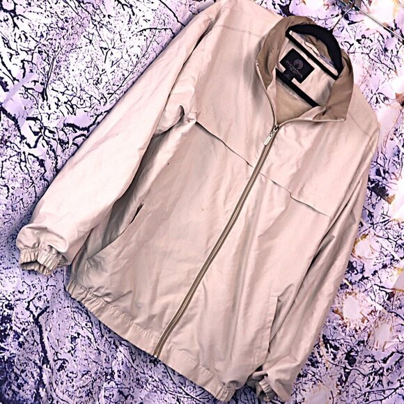 TAN WINDBREAKER JACKET L Weatherproof Outdoor Travel Running Spring Fall Light - Picture 1 of 7